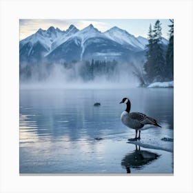 Canadian Geese On Frozen Lake Canvas Print