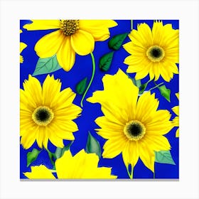 Sunflowers On Blue Background Canvas Print