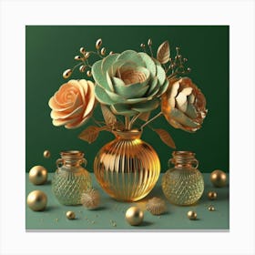 Gold Vase With Flowers Canvas Print