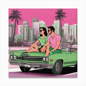 Man And Woman In Car Canvas Print