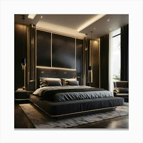 A High End Luxury Bedroom With Black Décor (1) Canvas Print