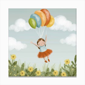 Little Girl Flying With Balloons 1 Canvas Print