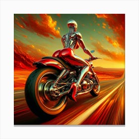 Robot Woman On A Motorcycle Canvas Print