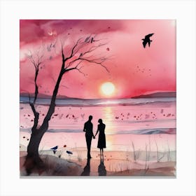 Couple At Sunset Canvas Print