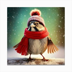 Firefly Sparrow, Winter, Outfit, Dancing, Copy Space, Bird, Festive, Charming, Adorable, Whimsical, (11) Canvas Print