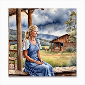 Old Lady Sitting On Porch Canvas Print