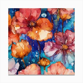 Alcohol Ink Vector Flowers With Crystal Rain Drops Canvas Print