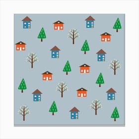 House Trees Pattern Background Canvas Print