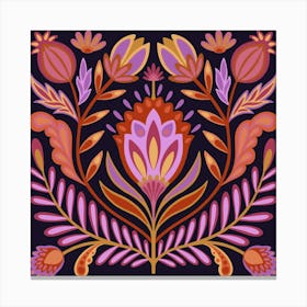 Pink and purple floral folk art Pattern Canvas Print