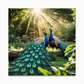 Peacocks In The Forest art print Canvas Print