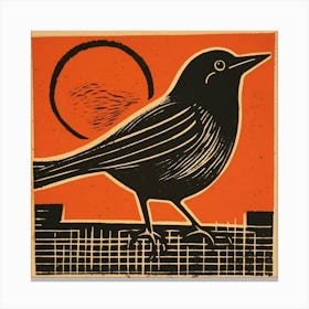 Retro Bird Lithograph Cowbird 4 Canvas Print