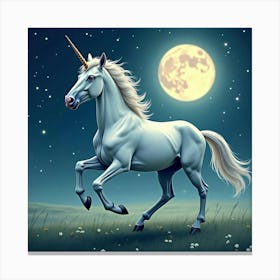 Mystical Unicorn Galloping Through A Moonlit Meadow With Twinkling Stars 1 Canvas Print