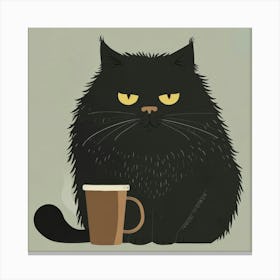 Black Cat With A Cup Of Coffee Canvas Print