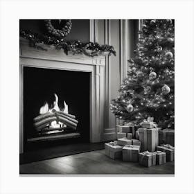 Christmas Tree In Front Of Fireplace 7 Canvas Print