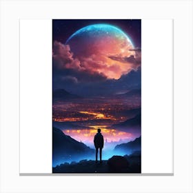 Man Looking At The Moon Canvas Print