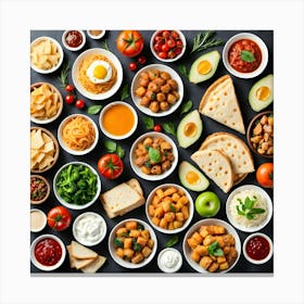 Top View Of Food On A Black Background Canvas Print