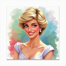 Elegant Princess Diana, Smiling Brightly With A Colorful Watercolor Scene 1 Canvas Print