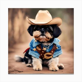 Cute Dog In A Cowboy Costume Canvas Print