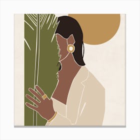 Woman Holding A Palm Leaf Canvas Print