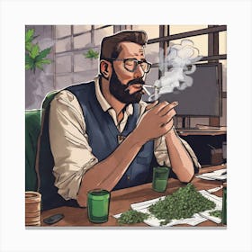 Illustration Of A Man Smoking Marijuana Canvas Print