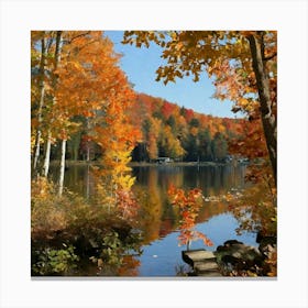 Autumn Leaves On A Lake Canvas Print