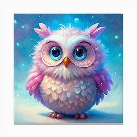 A Cute Pink Owl With Big Blue Eyes Canvas Print