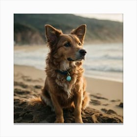 Dog On The Beach Canvas Print