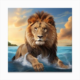 Lion In The Ocean Canvas Print