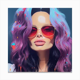 Girl With Colorful Hair Sunglasses and big lips Canvas Print