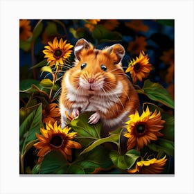 Hamster Among Sunflowers Canvas Print