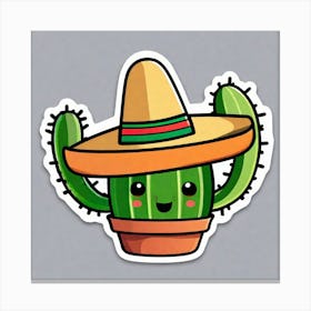 Mexico Cactus With Mexican Hat Sticker 2d Cute Fantasy Dreamy Vector Illustration 2d Flat Cen (4) Canvas Print
