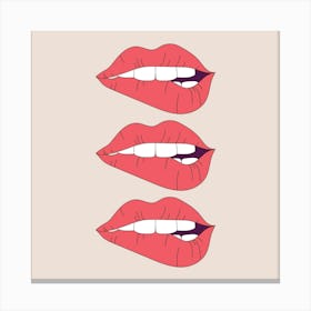 Trio Of Biting Red Lips Square Canvas Print
