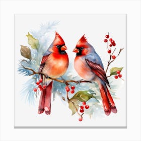 Cardinal Birds On A Branch Canvas Print