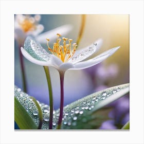 White Flower With Dew Drops Canvas Print