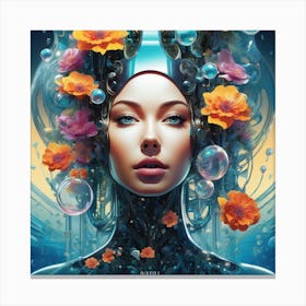 Futuristic Woman With Flowers Canvas Print