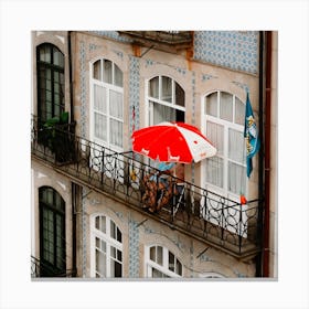 The Balcony Life In Summer Porto Portugal Square Canvas Print