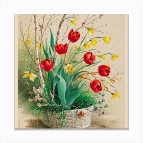 Tulips In A Basket 10 Canvas Print