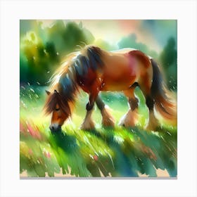 Watercolor Horse Grazing In The Meadow Canvas Print