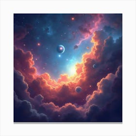 Vivid Cosmic Nebula In A Watercolor Style 1 Canvas Print