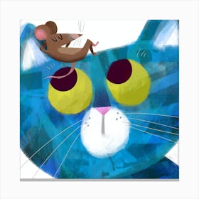 Blue Cat With A Mouse Canvas Print