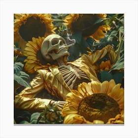 Skeleton In Sunflowers Canvas Print