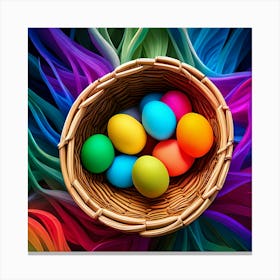 Colorful Easter Eggs In A Basket ok color Canvas Print