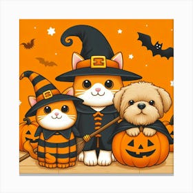 Halloween Cats And Dogs Canvas Print