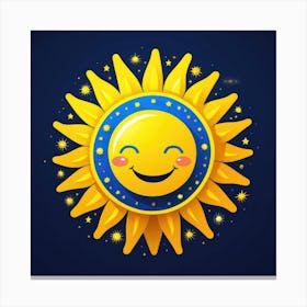 Lovely smiling sun on a blue gradient background 71 Canvas Print