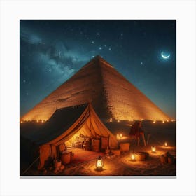 Bedouin Tent Infront Of Pyramid At Night 1 Canvas Print