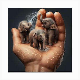 Elephants In Water 4 Canvas Print