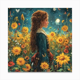 Girl In A Sunflower Field Canvas Print