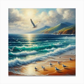 Seagulls On The Beach Canvas Print