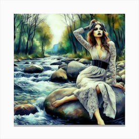 Beautiful Woman By The River Canvas Print