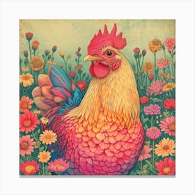 Vintage Sephia Chicken Farmhouse Canvas Print